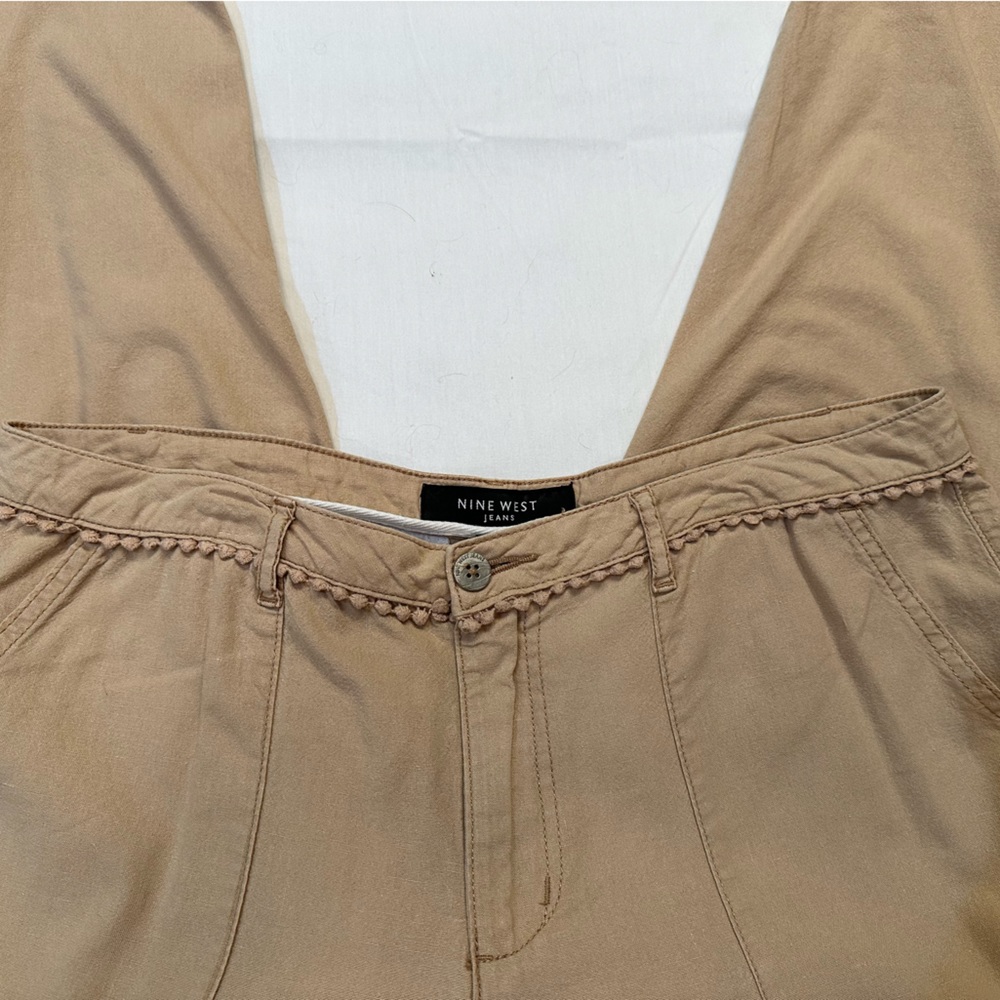 Nine West Jeans Tan Linen Rayon Boho Cropped Pants Sz 10 - Picture 8 of 8
